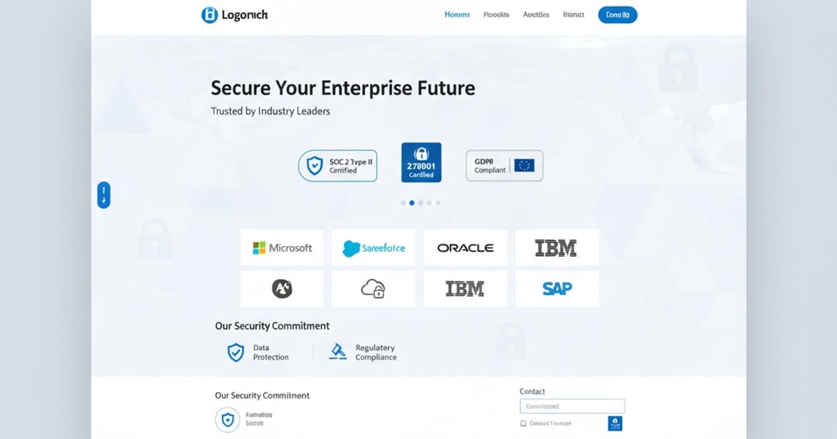 B2B trust signals and security badges on a professional landing page